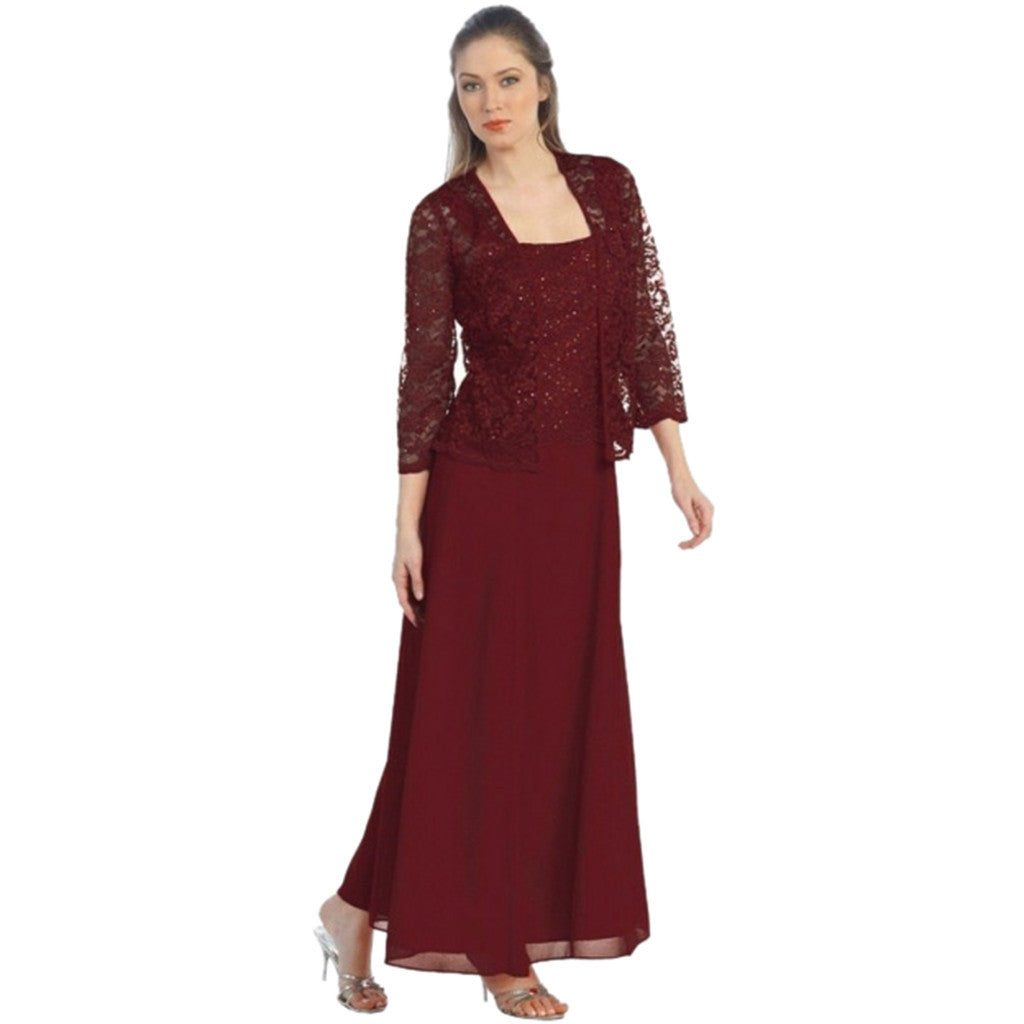 Adeline | Plus Size Chiffon Long Dress with Lace Cardigan