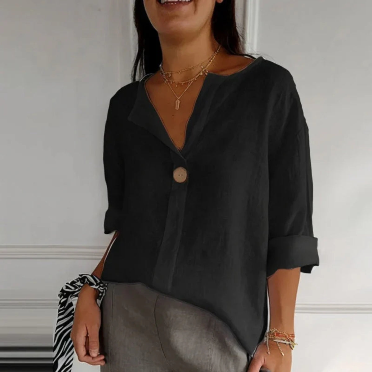 Maribel | Linen Blend Button Blouse