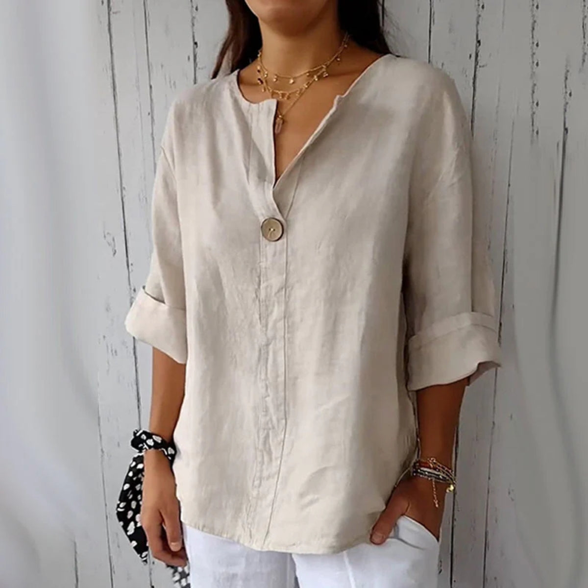 Maribel | Linen Blend Button Blouse