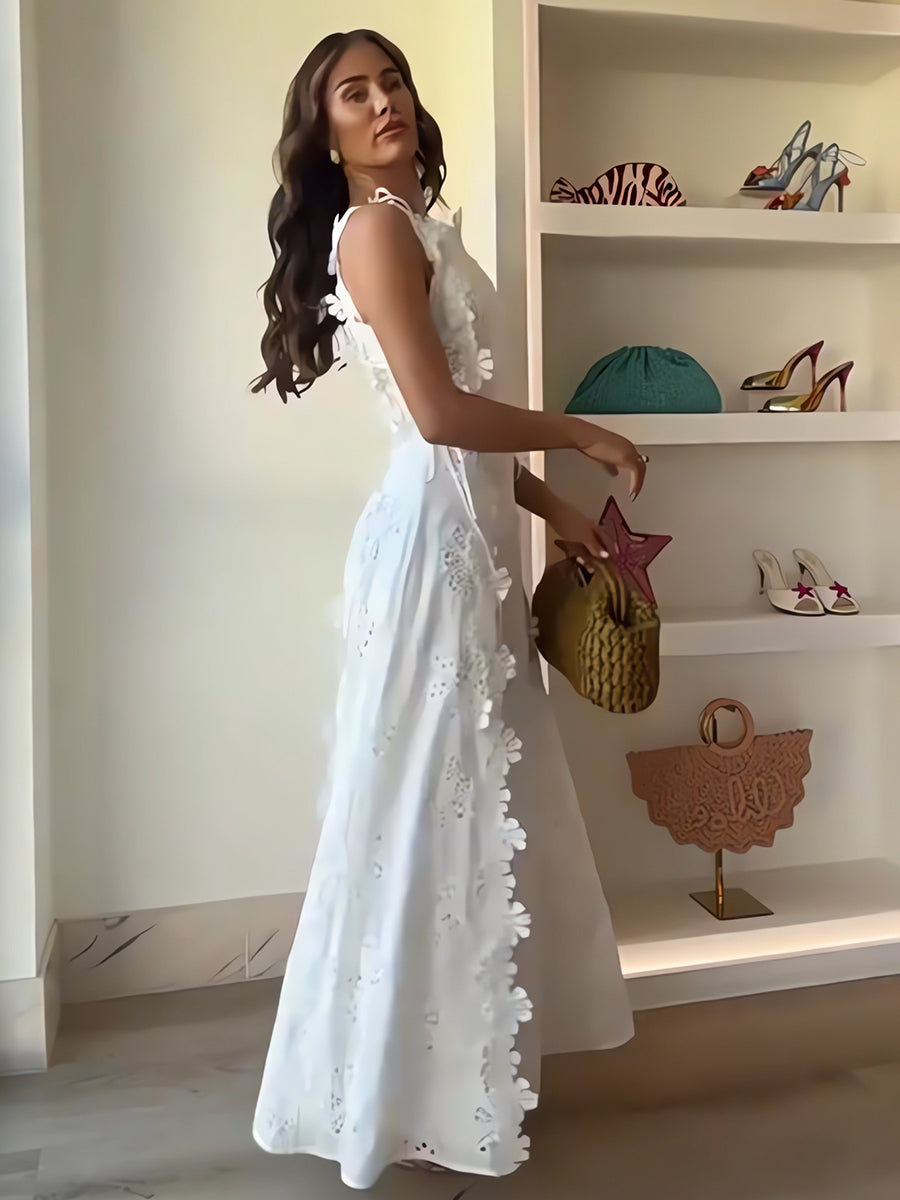 Éliora | Floral Lace Maxi Dress with Tie Straps