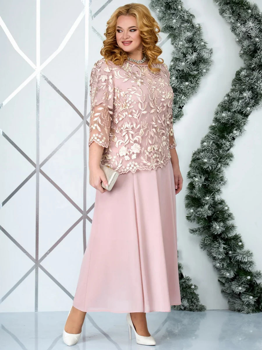 Celeste – Plus Size Floral Embroidered Evening Dress