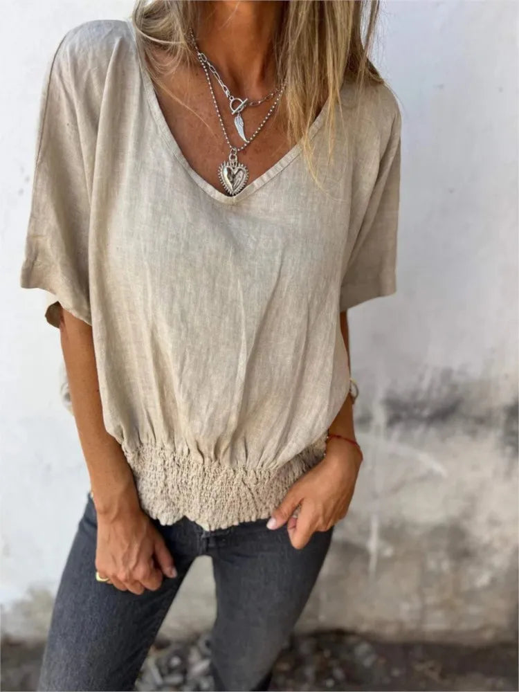 Camille | Linen Blend V-Neck Blouse