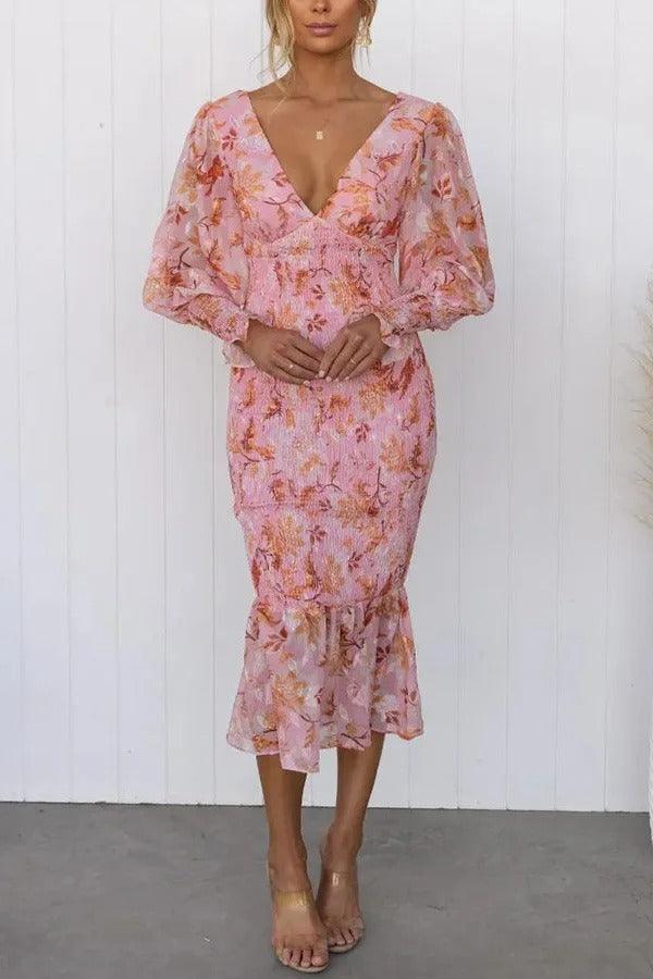 Melissa | Midi Dress with Floral Ruffles