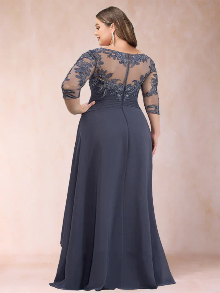 Celeste| A-Line Scoop Neck Chiffon with Appliqués & Ruffles