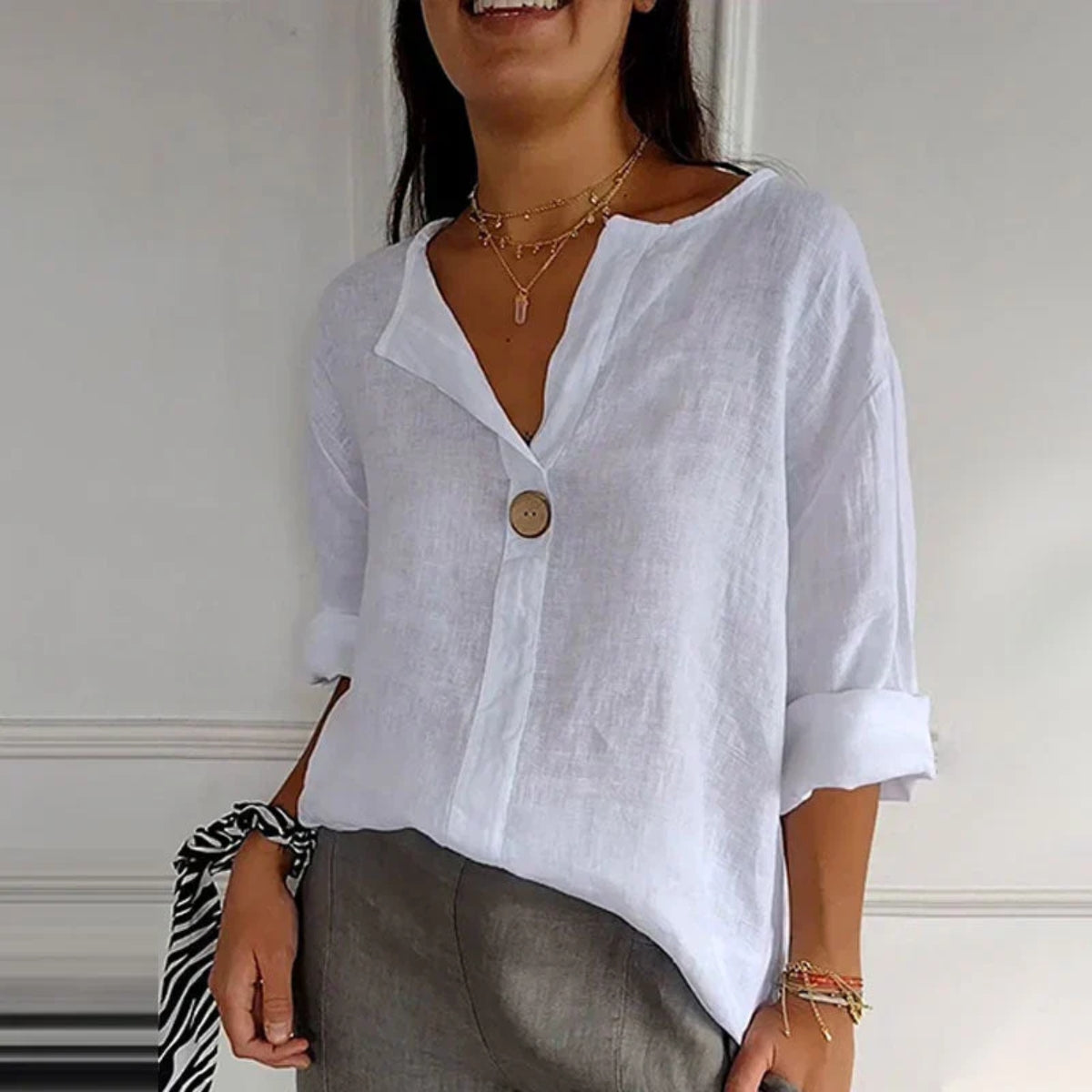 Maribel | Linen Blend Button Blouse