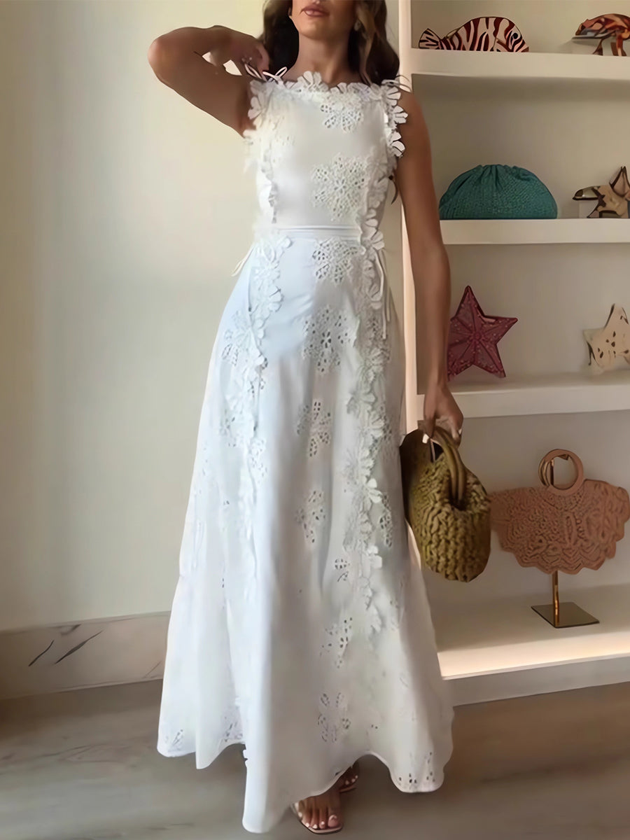 Éliora | Floral Lace Maxi Dress with Tie Straps