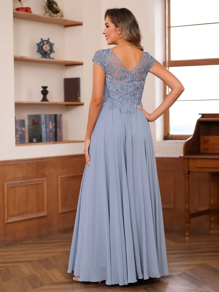 Colette | A-Line Scoop Neck Chiffon Dress with Appliqué