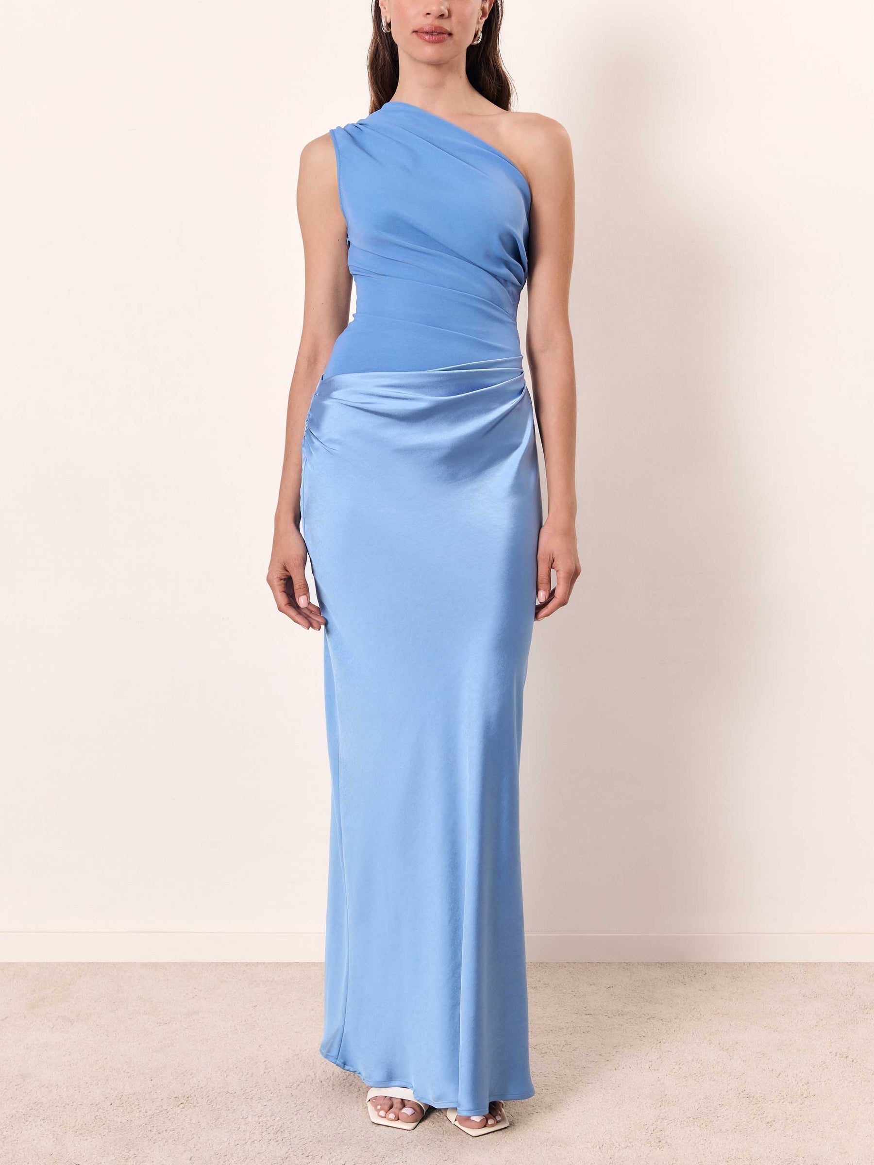 Anita | Elegant One Shoulder Neck Pleated Party Maxi Dress