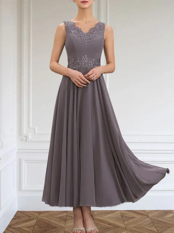 Evelinia | A-Line Chiffon Dress with Sequins & Lace