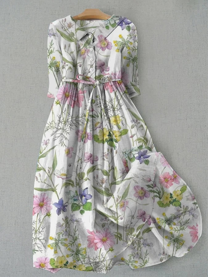 Dahlia | A-Line Summer Floral Dress with Waist Ties