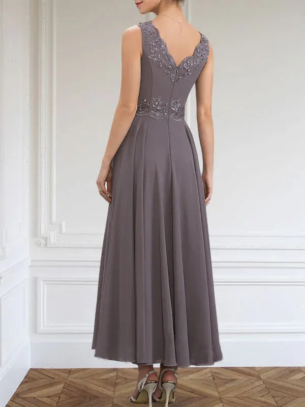 Evelinia | A-Line Chiffon Dress with Sequins & Lace
