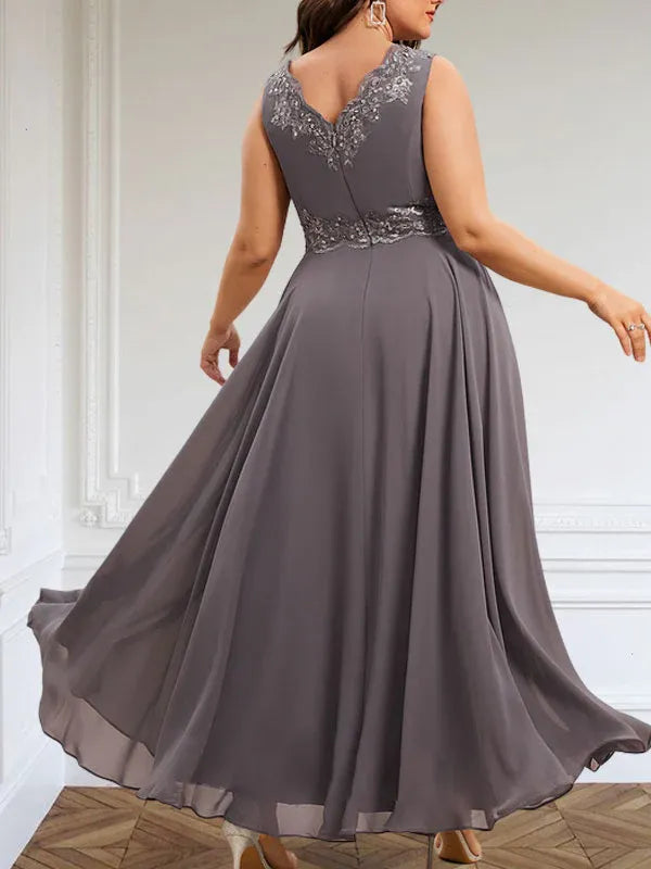 Evelinia | A-Line Chiffon Dress with Sequins & Lace