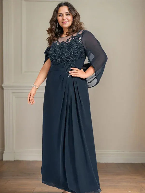 Elorie – Scoop Neck Sequined & Pleated Mother of the Bride Gown