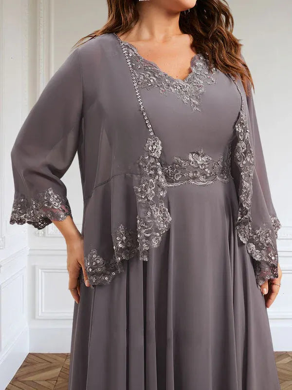 Evelinia | A-Line Chiffon Dress with Sequins & Lace