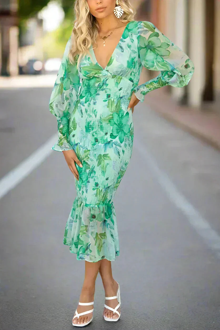 Melissa | Midi Dress with Floral Ruffles