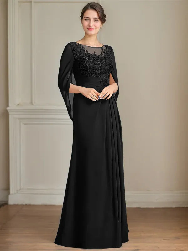Elorie – Scoop Neck Sequined & Pleated Mother of the Bride Gown