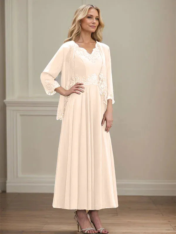 Evelinia | A-Line Chiffon Dress with Sequins & Lace