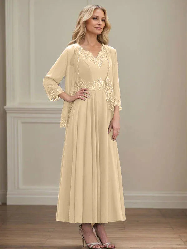 Evelinia | A-Line Chiffon Dress with Sequins & Lace