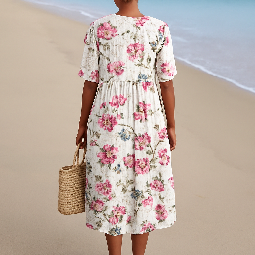 Florine | Retro Floral Linen Dress