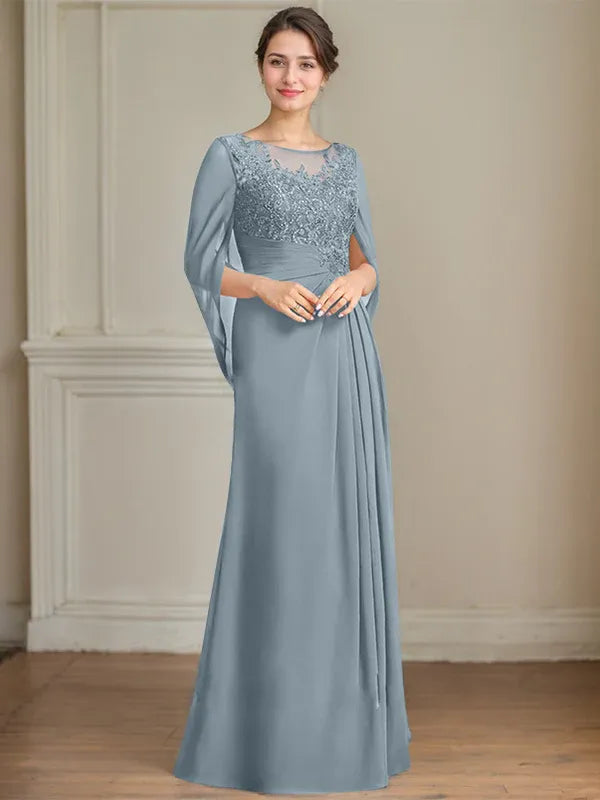 Elorie – Scoop Neck Sequined & Pleated Mother of the Bride Gown