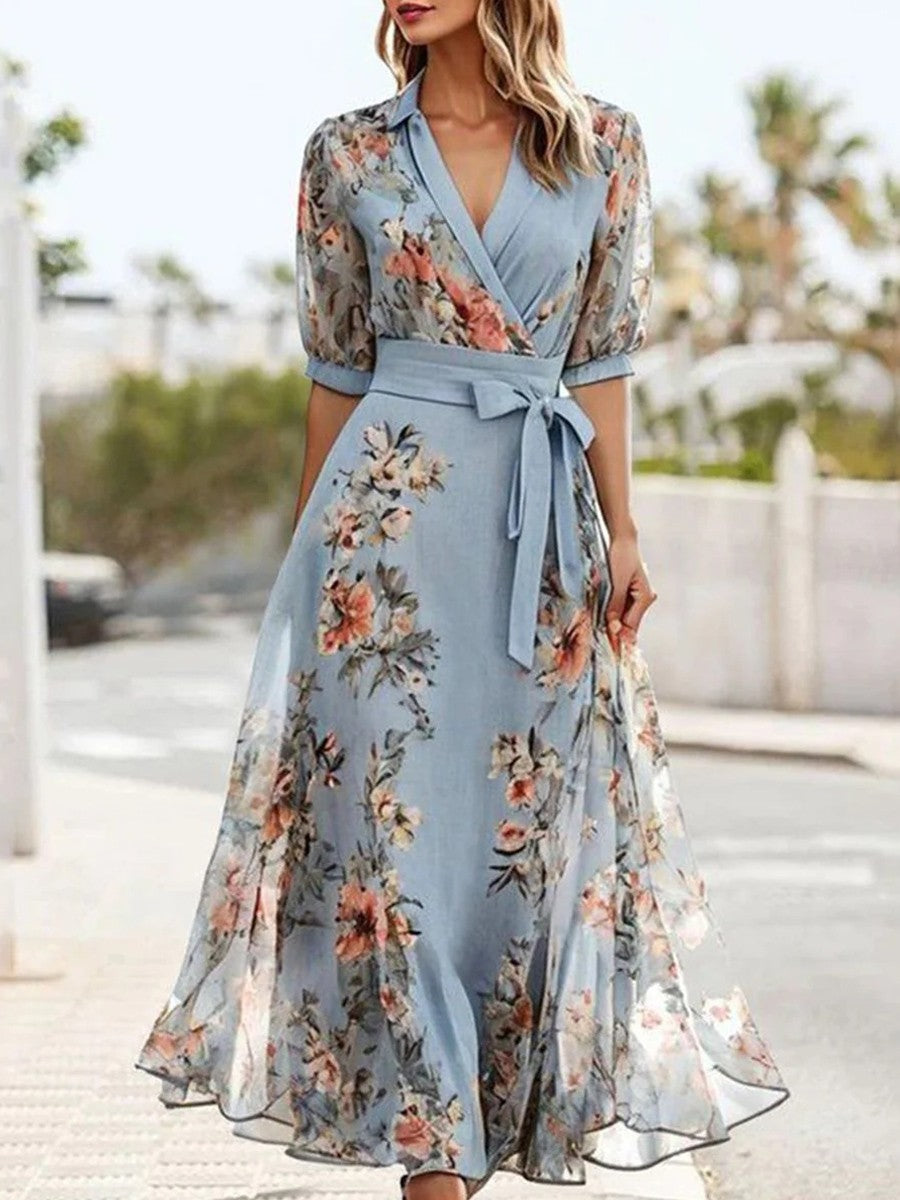 Ellan | Floral V-Neck Midi Dress For Elegant Comfort