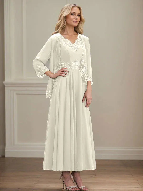 Evelinia | A-Line Chiffon Dress with Sequins & Lace