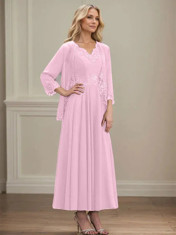 Evelinia | A-Line Chiffon Dress with Sequins & Lace