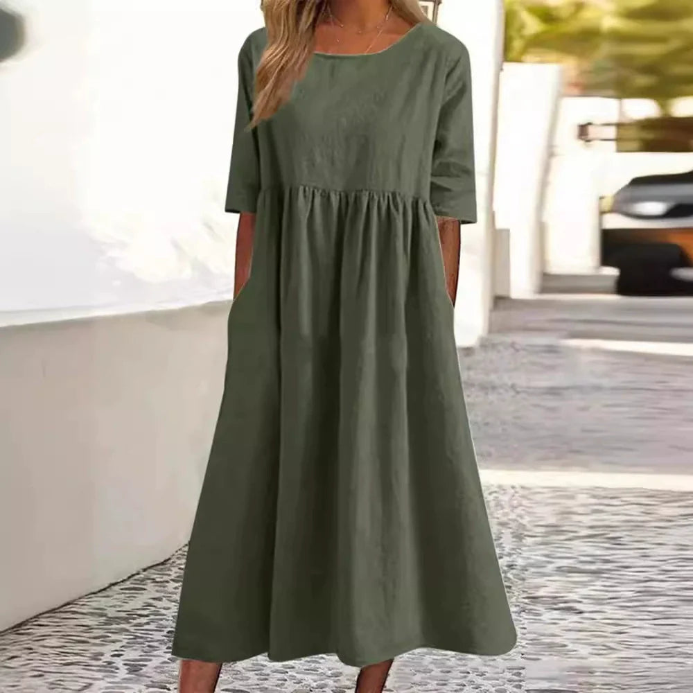 2025 Spring/Summer Round Neck Casual Loose Long Dress