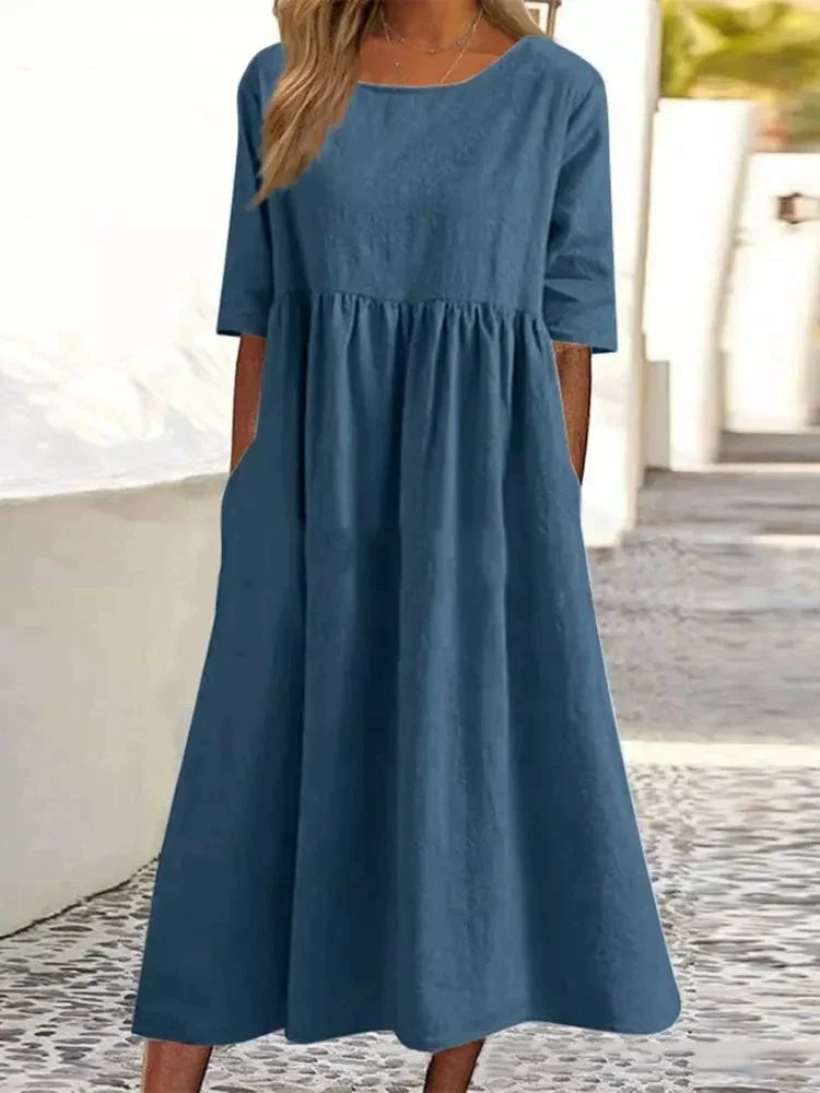 2025 Spring/Summer Round Neck Casual Loose Long Dress