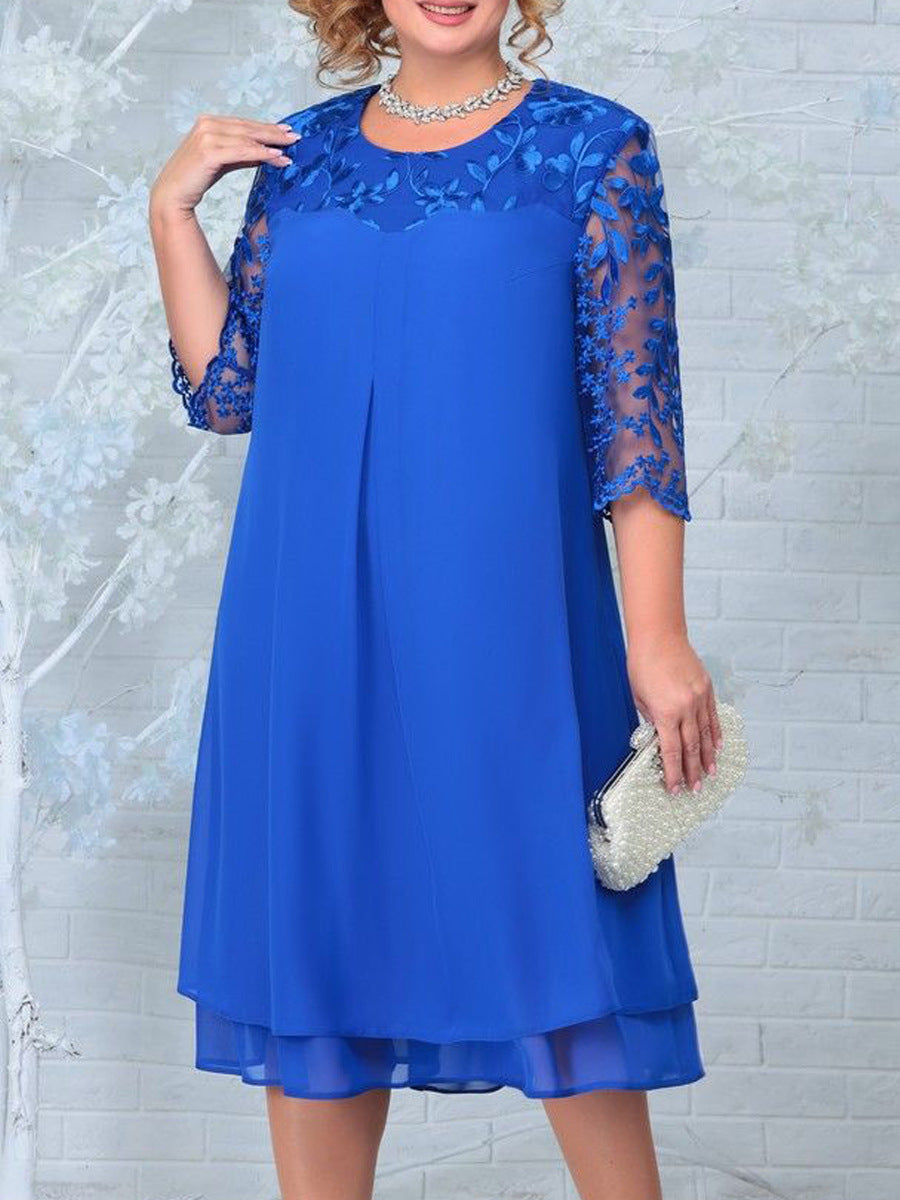 Helena – Plus Size Embroidered Chiffon Splicing Dress