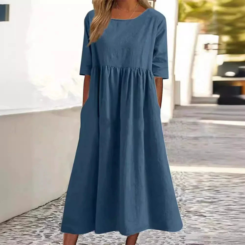 2025 Spring/Summer Round Neck Casual Loose Long Dress