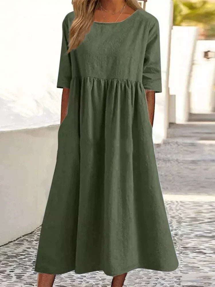 2025 Spring/Summer Round Neck Casual Loose Long Dress