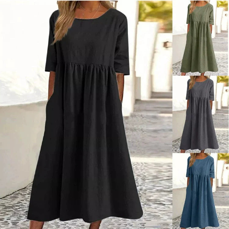 2025 Spring/Summer Round Neck Casual Loose Long Dress