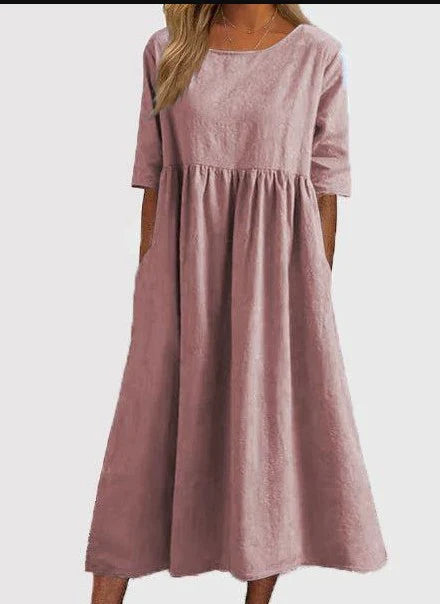 2025 Spring/Summer Round Neck Casual Loose Long Dress