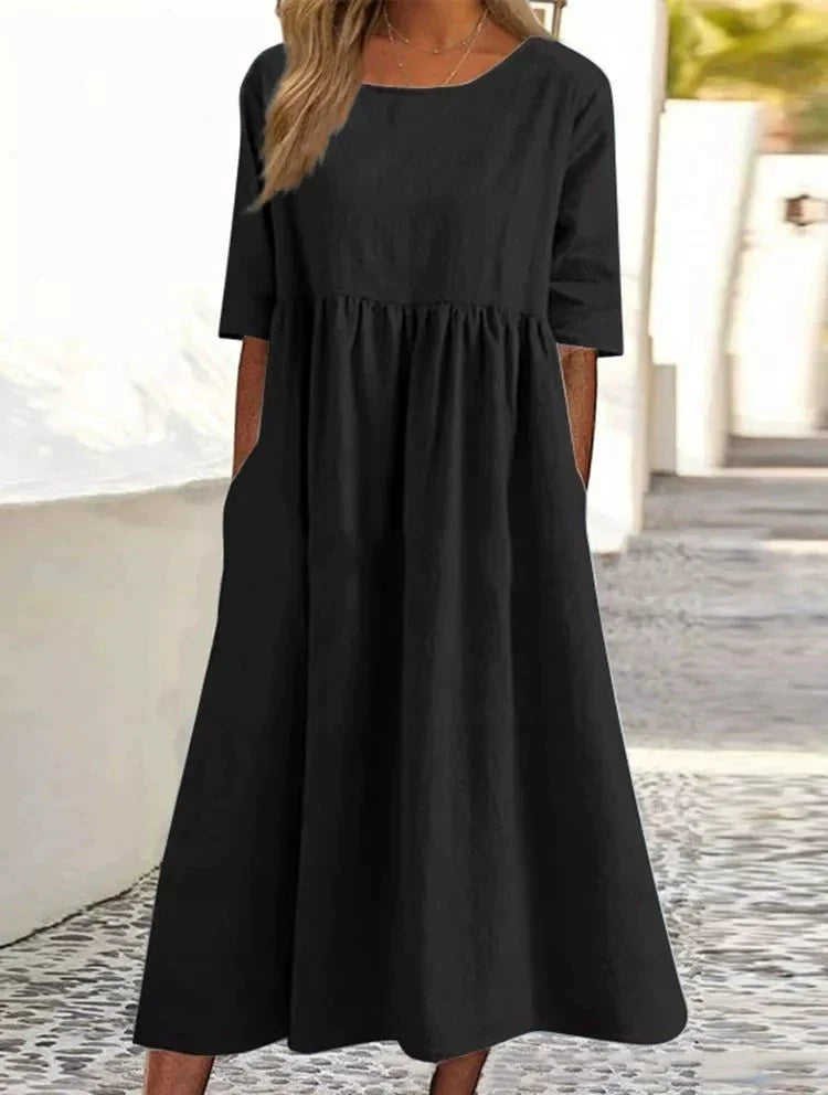 2025 Spring/Summer Round Neck Casual Loose Long Dress