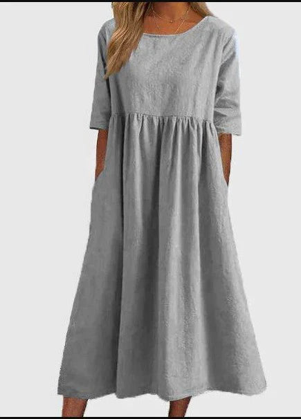 2025 Spring/Summer Round Neck Casual Loose Long Dress