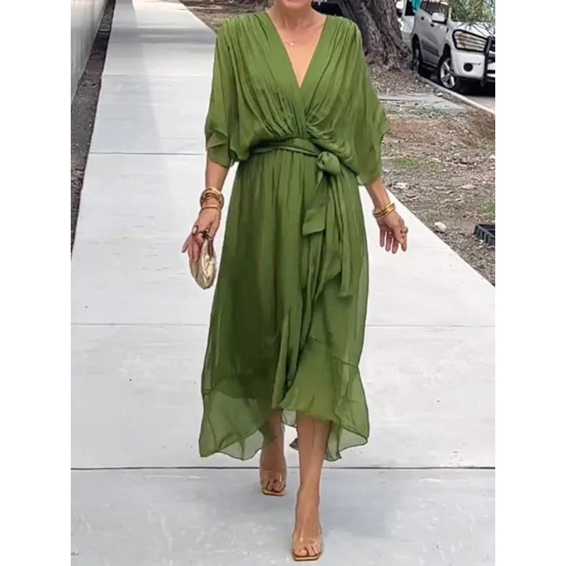 Serena | Lace Bat-Sleeve Irregular Hem Maxi Dress