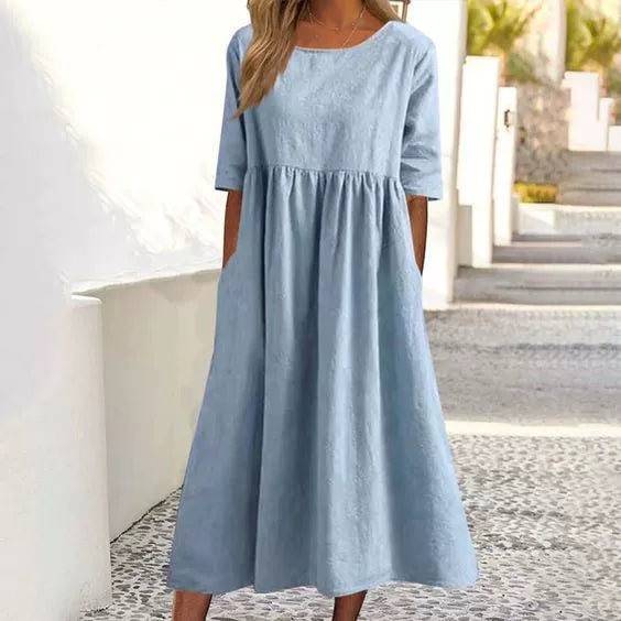 2025 Spring/Summer Round Neck Casual Loose Long Dress