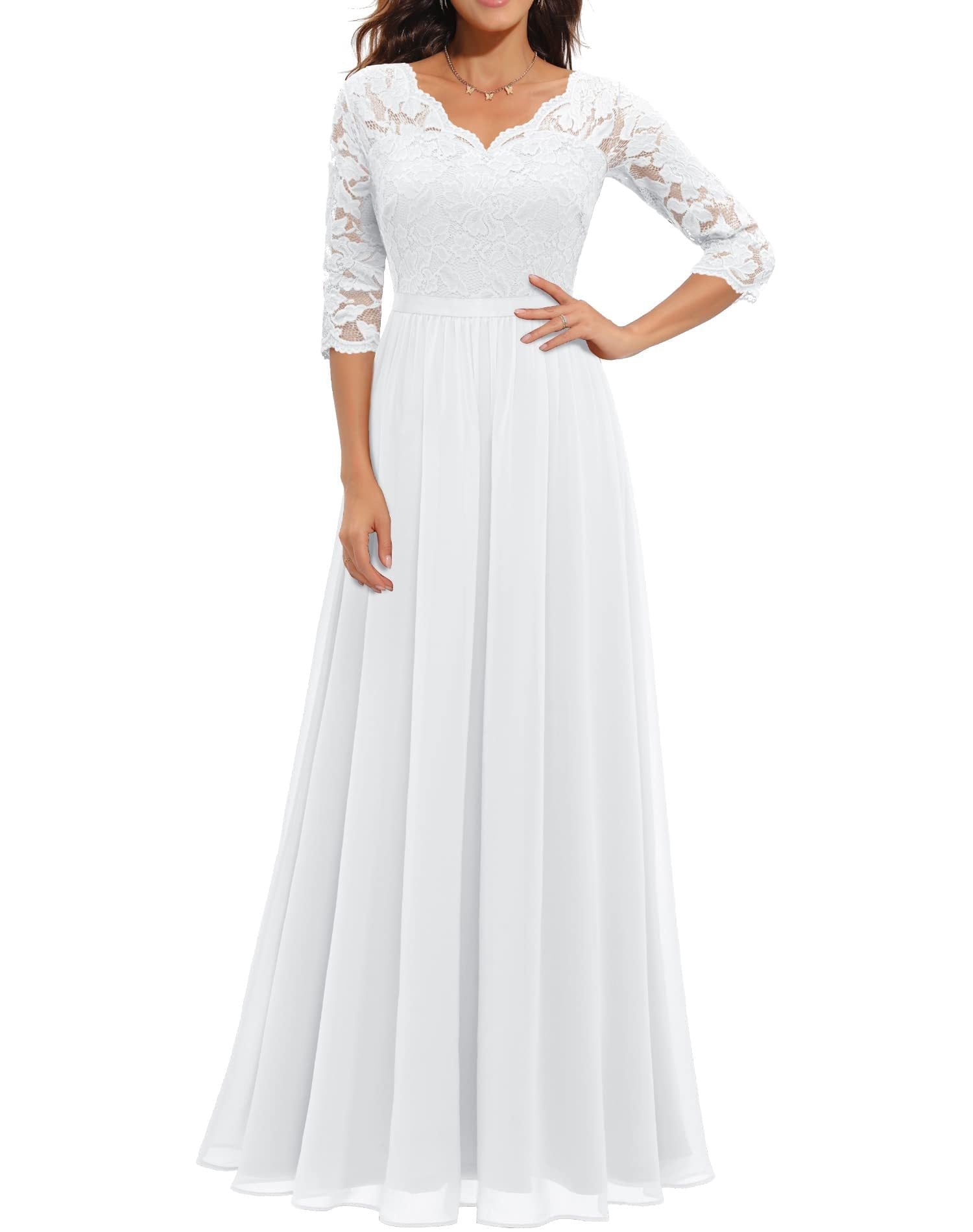 Celestine | Lace Stitching Long Waist Evening Dress