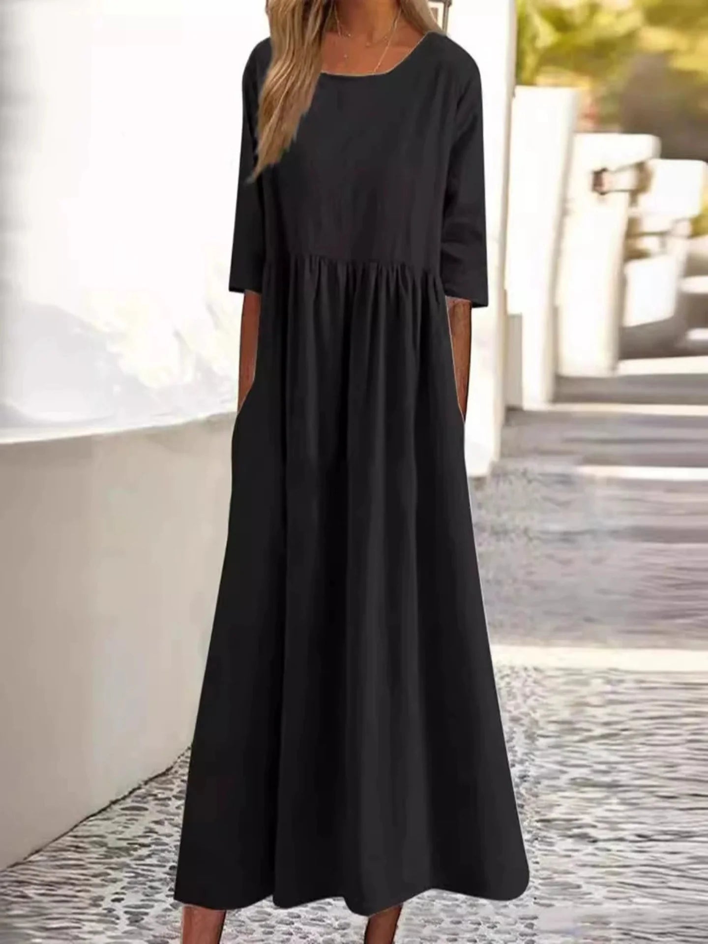 2025 Spring/Summer Round Neck Casual Loose Long Dress