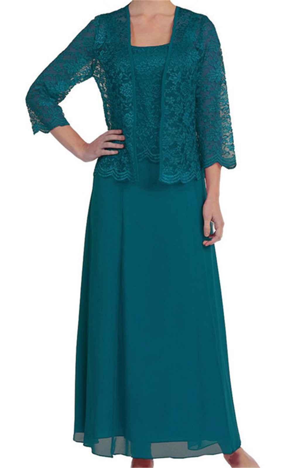 Adeline | Plus Size Chiffon Long Dress with Lace Cardigan