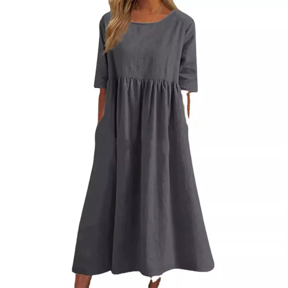 2025 Spring/Summer Round Neck Casual Loose Long Dress