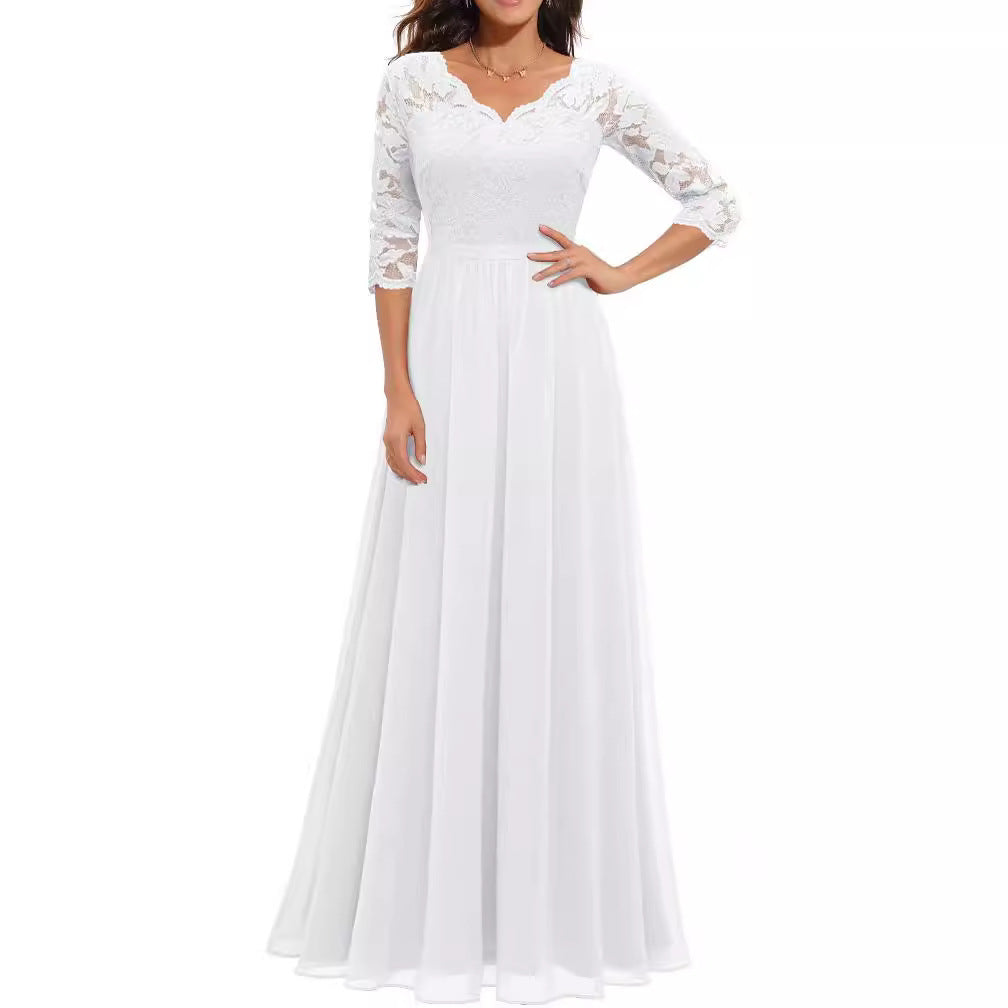 Celestine | Lace Stitching Long Waist Evening Dress