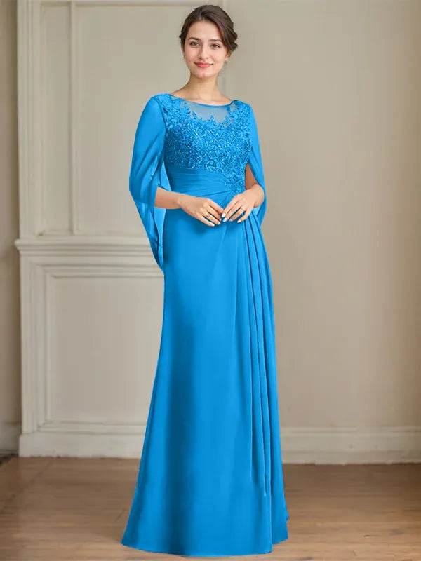 Elorie – Scoop Neck Sequined & Pleated Mother of the Bride Gown