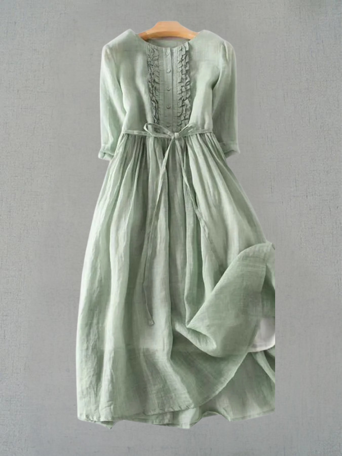 Arya | Women's Retro Style Dress with Round Neck and Waist Ties