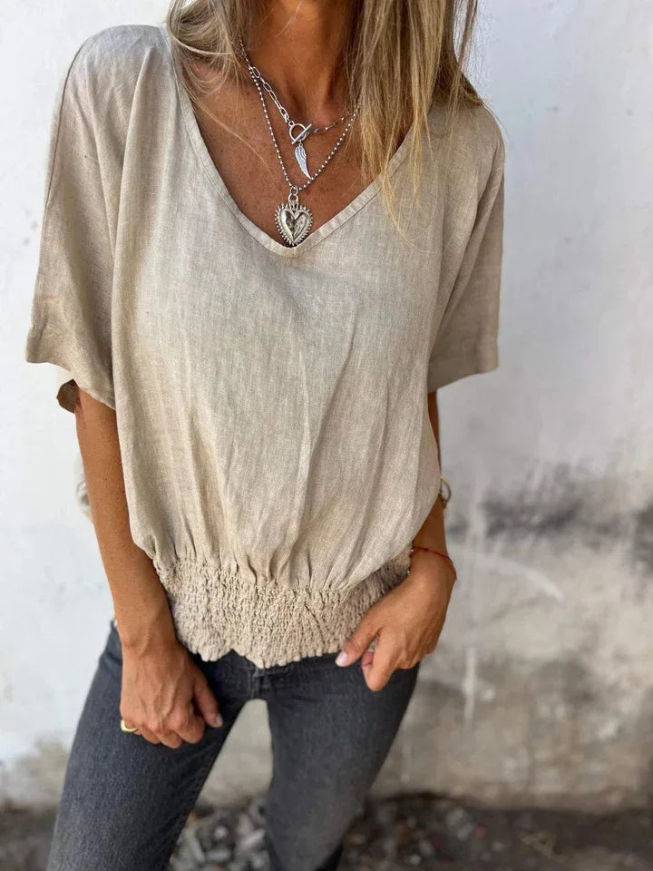 Camille | Linen Blend V-Neck Blouse