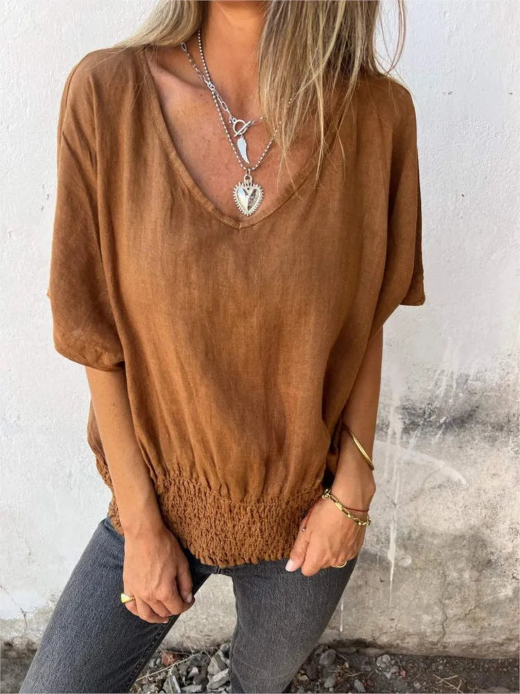 Camille | Linen Blend V-Neck Blouse
