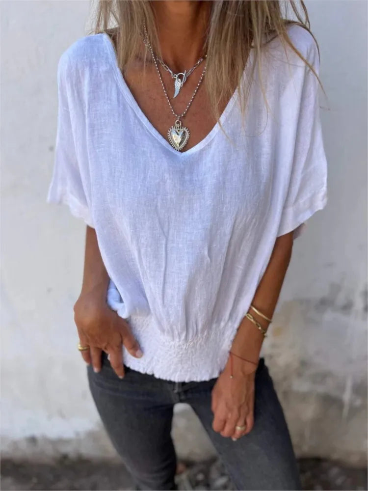 Camille | Linen Blend V-Neck Blouse