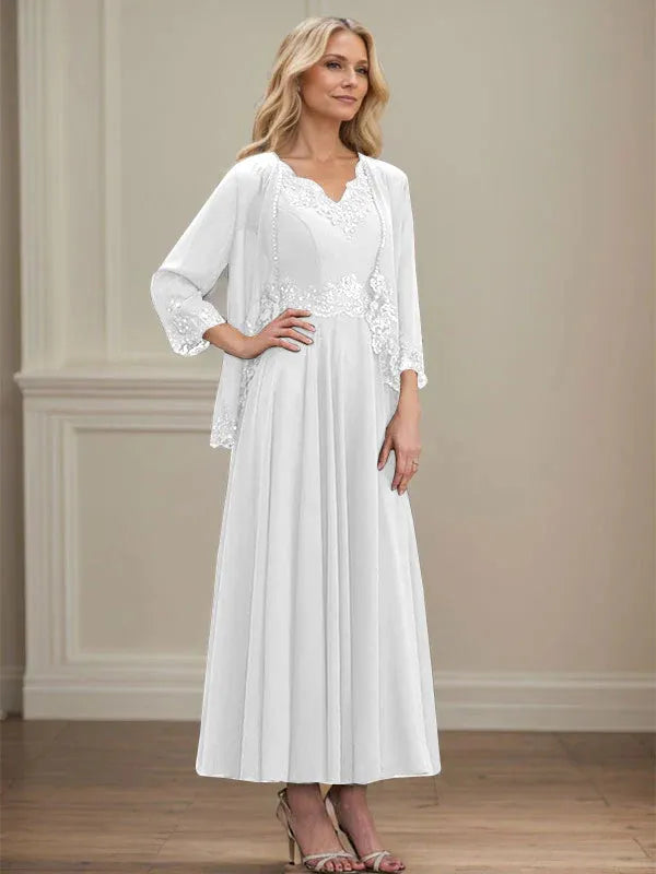 Evelinia | A-Line Chiffon Dress with Sequins & Lace