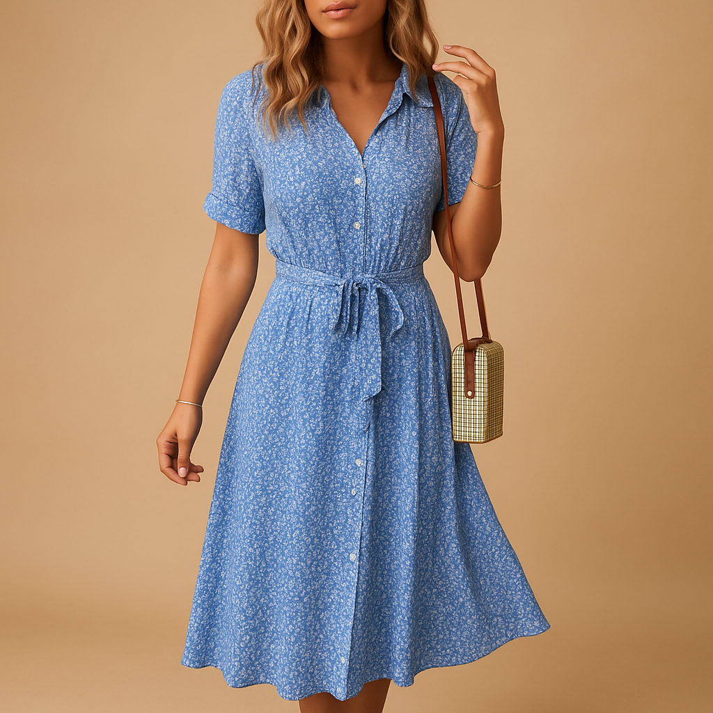 Fleur Women's Short Sleeve Floral Print Midi Dress